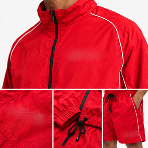 Wholesale Red Nylon Track Set <b>Men</b> Zip <b>Jacket</b> Shorts White Piping Streetwear Y2K OEM Supplier USA Bulk <b>Summer</b> Sports Wear <b>Jackets</b> - Product Image 4