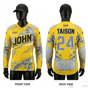 Maillot de paintball pour femme en polyester mesh premium 180 GSM, jaune et gris, impression par sublimation, empiècements rembourrés, logo personnalisé - Product Image 1