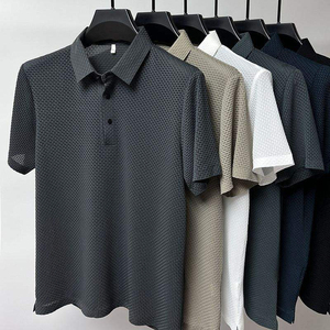 Men Short Sleeve Lapel Button Polo Shirt Ice Silk T-shirt Summer Solid Color Stretch Comfortable Casual Tops Tees Men's T-shirt - Product Image 1