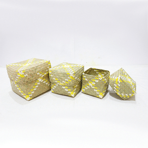 Trending Durable Natural Palm Leaf Eco-friendly Hand-woven <b>Square</b> Storage <b>Basket</b> with Multifunctional Design and Cover - Product Image 2