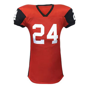 Maillot de football américain rouge pour homme, col en V, manches courtes, en mesh respirant, numéro 24, sérigraphié, tenue d'équipe - Product Image 3