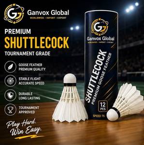 Volants de badminton Ganvox Global Premium Classe A en plumes d'oie, qualité tournoi, vitesse 77, 12 pièces en tube, pour le badminton - Product Image 1