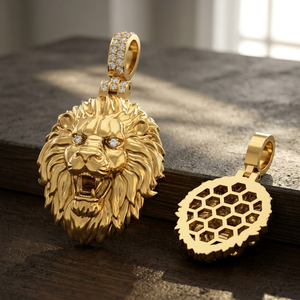 Pendentif visage de lion en or jaune 14 carats et argent sterling 925 avec diamant de laboratoire et moissanite pour homme OEM ODM - Product Image 4