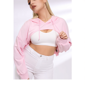 <b>Ladies</b> Custom Logo Terry Cotton Cropped Hoodie Sweatshirt-300g Direct Factory Manufacture Crop <b>Top</b> Hoodies - Product Image 3