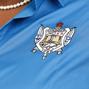 Chemise boutonnée bleu roi pour femme, broderie personnalisée, manches longues, col classique, tenue décontractée élégante pour sororité, vente en gros - Product Image 4