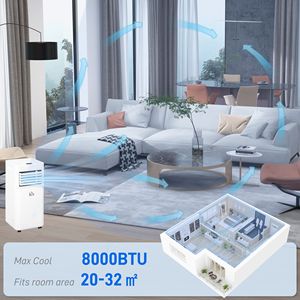 Condizionatore d'Aria Portatile 8000 BTU con Display LED Bianco, Timer 24H, Telecomando e Spina UK per Raffreddamento e Deumidificazione Ambienti - Product Image 5