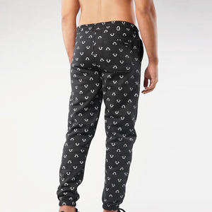 Pantalon de survêtement noir imprimé pour homme, taille élastique, décontracté, mi-lourd, en coton tricoté avec élasthanne, idéal pour l'été - Product Image 2