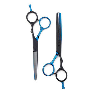 <b>Set</b> Black and Blue Color Barber <b>Razor</b> Cutting Shear With Comb <b>Set</b> Metal Steel Scissor Kit By Dentavex Corporation - Product Image 1