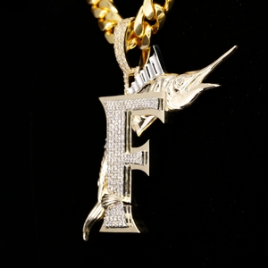 Pendentif Lettre F Personnalisé Poisson Marlin Givré Moissanite Argent Sterling 925 Collier Hip Hop Breloque Cadeau Homme Femme Pureté VVS IGI - Product Image 4