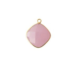 Pendentif en calcédoine rose taille coussin, serti clos plaqué or, pierre précieuse facettée, 15x15mm, fait main, fourniture pour la création de bijoux, cadeau pour elle - Product Image 1