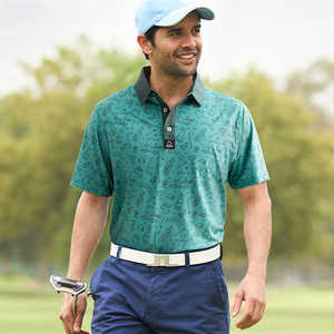 Polo de Golf Verde Estampado para Hombre, Manga Corta, Transpirable, de Algodón Popelina, Corte Regular, con Botones y Logotipo Frontal - Product Image 2