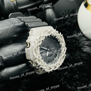 Montre de luxe unisexe en argent avec cadran noir, sertie de moissanite et de diamants, mouvement à quartz analogique et numérique, style hip-hop, idéale comme cadeau - Product Image 4