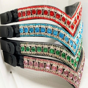 Banda de cejas de caballo hecha a mano de cuero de sillín inglés negro personalizada con cristales multicolores diamantes de imitación mega Bling diamante - Product Image 6