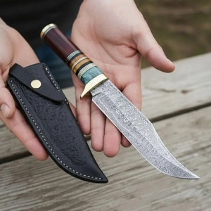 Cuchillo Bowie de Acero de Damasco Hecho a Mano con Mango de Madera, Cuchillo de Hoja Fija para Caza y Camping, Proveedor Mayorista, Regalo para Seres Queridos - Product Image 3