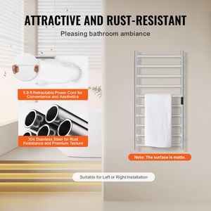 Scaldasalviette da Parete a 10 Barre, Impermeabile IPX5, con Display LED e Timer, Finitura Spazzolata per Bagno - Product Image 5