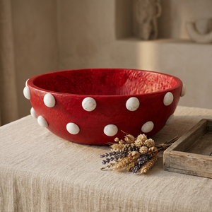 Faiza Craft - Ensaladera de Resina Roja Pulida Hecha a Mano con Incrustaciones Blancas Talladas, Moderna, de Lujo, Decorativa para Fiestas, Ligera, de Grado Alimenticio - Product Image 4