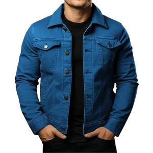Veste en jean rouge slim fit pour homme, boutonnée, couleur unie, en coton tissé, style automne - Product Image 4