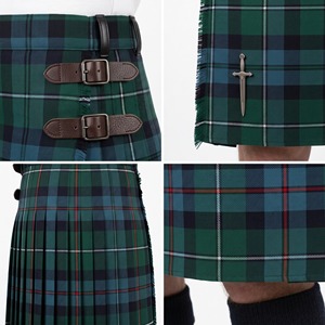 Kilt écossais vert pour homme, jupe traditionnelle à carreaux avec ceinture en cuir et sangles à boucle latérale - Product Image 5