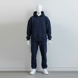 ชุดวอร์มลำลองมีฮู้ดสำหรับผู้ชาย ผ้าหนานุ่ม ระบายอากาศได้ดี ผลิตจากโพลีเอสเตอร์/คอตตอน มีเชือกผูกเอว กางเกงวอร์มแบบเรียบสีพื้น - Product Image 3