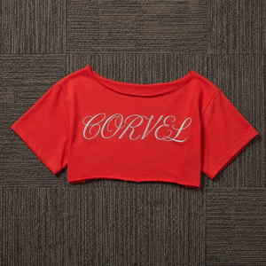 Haut court ample à col long, tricoté sur mesure, style baby tee, manches courtes, couleur unie, chemisier oversize pour femme, printemps-été - Product Image 3