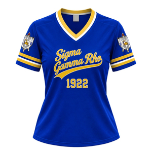 Maillot de hockey pour femmes Sigma Gamma Rho, bleu royal, personnalisé, motif 1922, col en V, manches courtes, uniforme sportif de sororité grecque, tenue d'équipe - Product Image 1