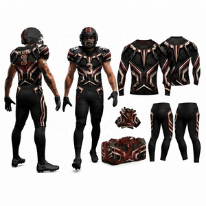Conjunto de Uniforme de Fútbol Americano Sublimado con Patrón Negro, Compresión Transpirable, Absorbe la Humedad, Nombre del Equipo Personalizado, Camiseta, Pantalones, Guantes - Product Image 3