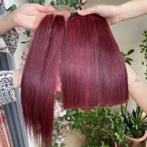 Vente Flash ! Extensions de cheveux humains couleur bordeaux, lisses comme des baguettes, non traités, SDD Remy, couleur vin rouge, en trame - Product Image 2