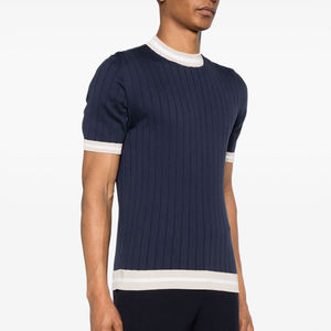 T-shirt noir décontracté pour homme, motif uni, haute qualité, en tissu tricoté, brodé, style simple et sombre, personnalisable pour l'été - Product Image 2