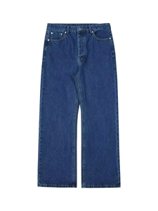 Jeans en denim indigo pour homme, coupe large, coupe bootcut, délavé, style vintage streetwear, fabricant OEM ODM - Product Image 4