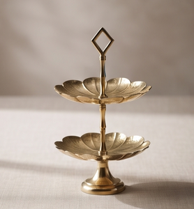 Modern Gold Metal 2 Tier <b>Cake</b> Stand Luxury Scalloped Edge Dessert Display Tray Pedestal Diamond Handle Cupcake Holder Party - Product Image 1