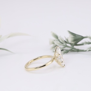 Elegant Vintage Yellow Gold Marquise Cut Lab Grown <b>Diamond</b> Engagement <b>Ring</b> Tulip Basket Solitaire Plain Band Anniversary Wedding - Product Image 2