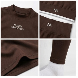 North Approach 2 Piece Yoga Set Solid Brown Print Front Seamless High Waist <b>Leggings</b> <b>Crop</b> Top Women's Sportswear - Product Image 4