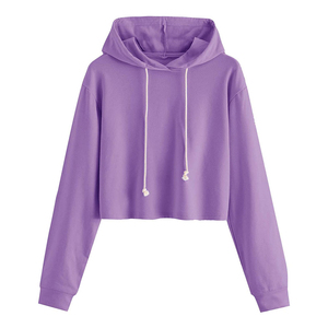 Sudadera con Capucha Corta Morada para Mujer, de Manga Larga, Informal, de Punto, de Algodón, con Capucha, Estilo Otoñal, Transpirable, de Color Sólido - Product Image 1