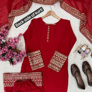 Red Indian Pakistani Set <b>Velvet</b> Anarkali Suit Embroidered Long <b>Coat</b> Palazzo Embroidery Wedding Banquet Outfit - Product Image 3