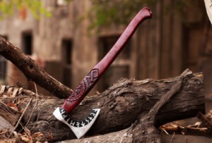 Handmade <b>Axe</b> Damascus Steel Blade Wood <b>Handle</b> With Leather Sheath Outdoor Knife - Product Image 4