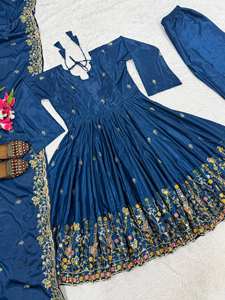 Nouveaux Designs Robe Midi Élégante en Fausse Soie Georgette Lourde à Impression Numérique, Salwar Kameez Pakistanais pour Soirées d'Hiver/d'Été Fantaisie - Product Image 5