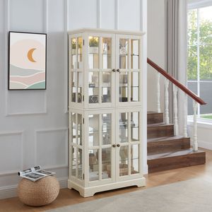 Vetrina Antica a Quattro Ante con Ripiani in Vetro Regolabili, Stile Vintage per Conservazione di Porcellane e Oggetti da Collezione - Product Image 3