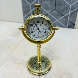 Modern Brass <b>Table</b> <b>Clock</b> with Designer Base Handmade and Portable Promotional Gift-OLD WORLD TREASURE HANDICRAFTS BC-003 - Product Image 1