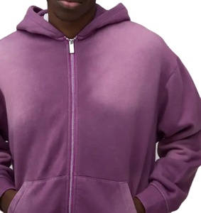 Sweat-shirt à capuche zippé pour homme, violet, coupe ample, décontracté, couleur unie, en coton French Terry, pour l'automne - Product Image 3