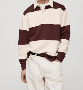 Chemises polo à manches longues en coton tricoté, couleur beige marron personnalisée, style décontracté, coupe ample, respirantes, unisexes - Product Image 5