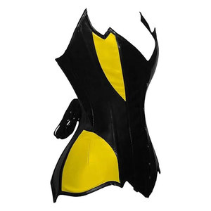 Corsé de Cuero Sintético para Mujer, Cuello en V, Estilo Gótico con Bloques de Color, Cierre de Botones, Largo Regular - Product Image 4