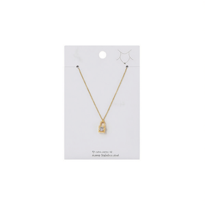 Zi Lock <b>Pendant</b> Stainless Steel Necklace Gold Tone <b>Crystal</b> <b>Charm</b> Minimalist Everyday Wear Unisex Fine Jewelry - Product Image 1