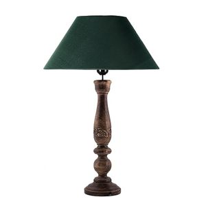 Lampe de table traditionnelle en bois avec abat-jour en tissu Empire, design silencieux, lumière chaude pour chevet - Décoration artisanale pour la maison - Product Image 1