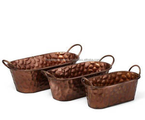 Lot de 3 jardinières en cuivre gaufré avec poignées pour la décoration de la maison et du jardin - Product Image 2