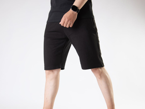 Shorts Bermuda Homme Noir Uni Taille Élastique Décontracté Coton Respirant pour l'Entraînement - Product Image 2