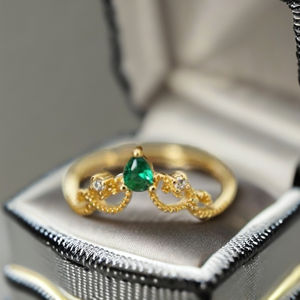 <b>Crown</b> <b>Ring</b> Dainty Delicate <b>Ring</b> Pear Shape Lab Grown Emerald Handcrafted <b>Ring</b> in 925 Sterling Silver Daily Wear jewelry - Product Image 2