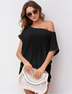 Camiseta de Algodón con Hombros Descubiertos para Mujer, Venta al Por Mayor, Impresión de Logotipo Personalizado, Manga Corta, Tejido de Punto, Top de Verano - Product Image 1