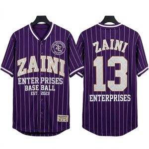 Camiseta de Béisbol para Hombre, Malla de Poliéster Premium de 145 GSM, Rayas Moradas, Cierre de Botones, Nombre y Número Personalizados, Uniforme de Equipo - Product Image 1