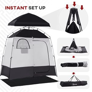 Abri d'intimité portable à deux pièces, cabine de douche instantanée avec sac de transport pour 2 personnes, disponible en noir - Product Image 6