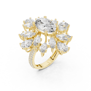 แหวนเพชรทรงรีเพาะเลี้ยงในห้องปฏิบัติการ ทองคำแท้ 14K ประดับเพชรทรงมาร์คีส์และทรงหยดน้ำ ดีไซน์ดอกไม้ น้ำหนัก 10.80 กะรัต DEF VVS รับรองโดย IGI แหวนแต่งงาน ODM - Product Image 3
